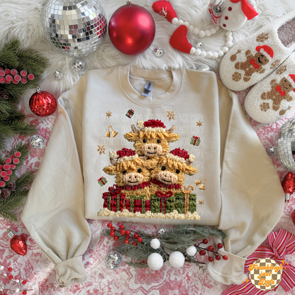 Highland Cow Christmas Trio Latch Hook Yarn Crochet