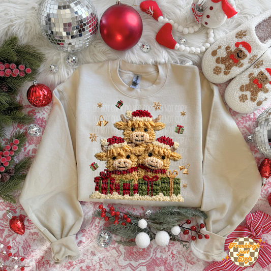 Highland Cow Christmas Trio Latch Hook Yarn Crochet