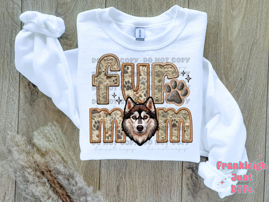 Husky- Brown Fur Mom  (Faux Embroidery/Faux Glitter)