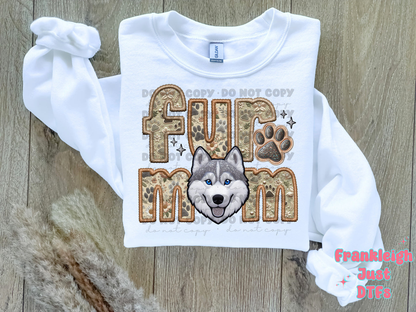 Husky- White Fur Mom  (Faux Embroidery/Faux Glitter)