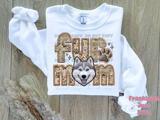 Husky- White Fur Mom  (Faux Embroidery/Faux Glitter)