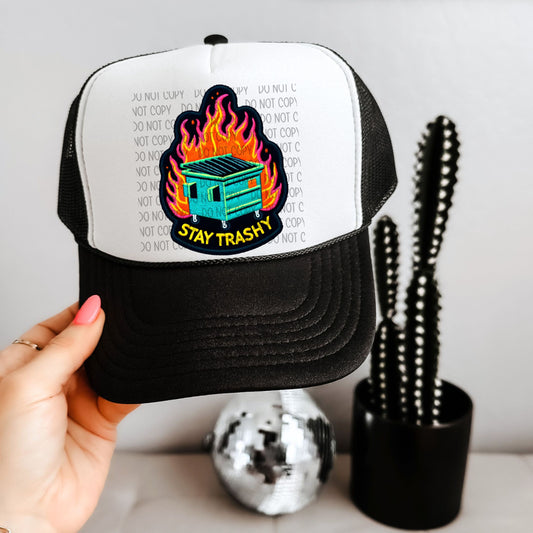 Stay trashy neon hat patch