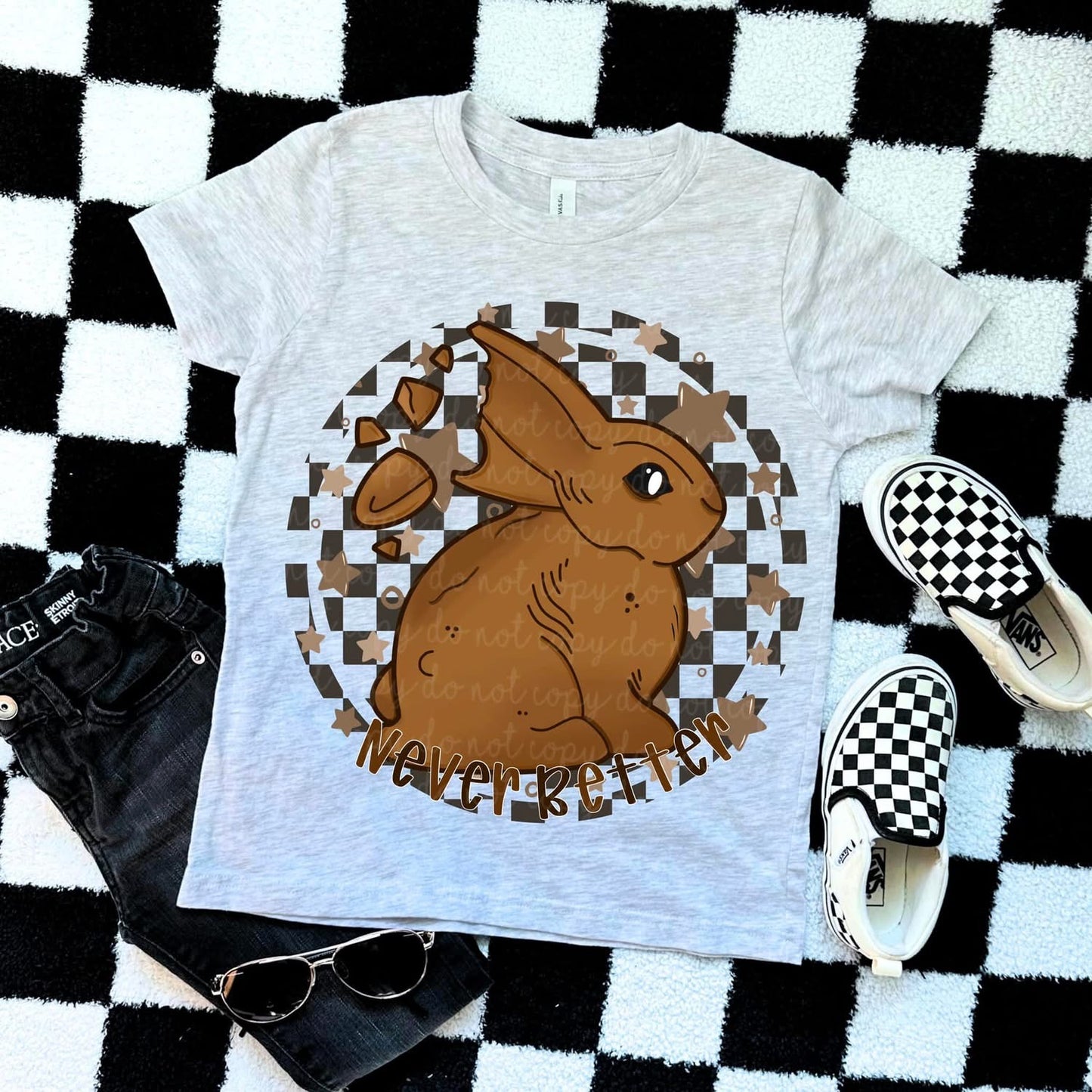 Never better, chocolate, bunny, checkered background