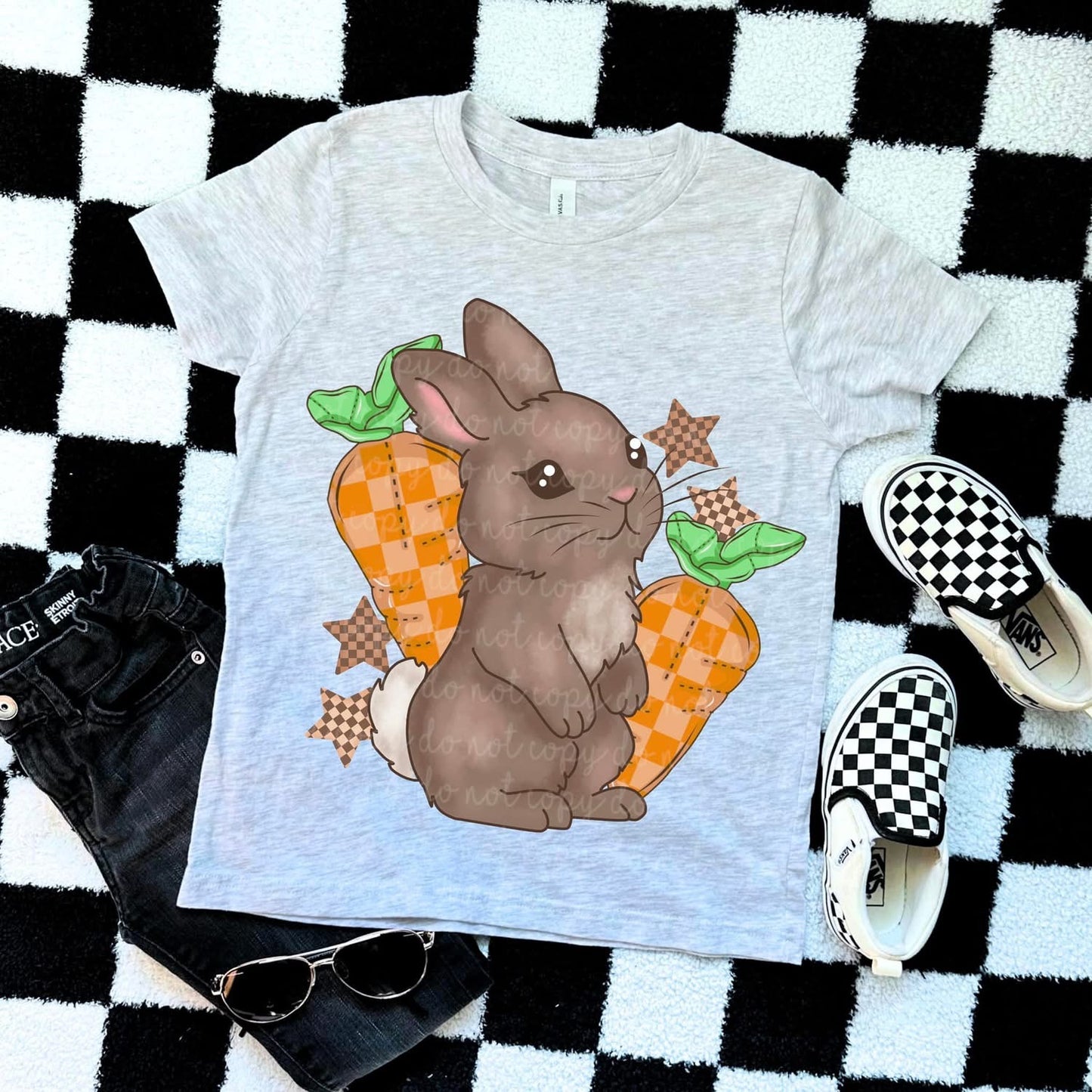 Rabbit with checkered carrots