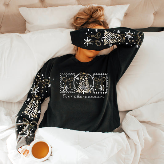 Tis The Season Checker Tree White Words Front Design