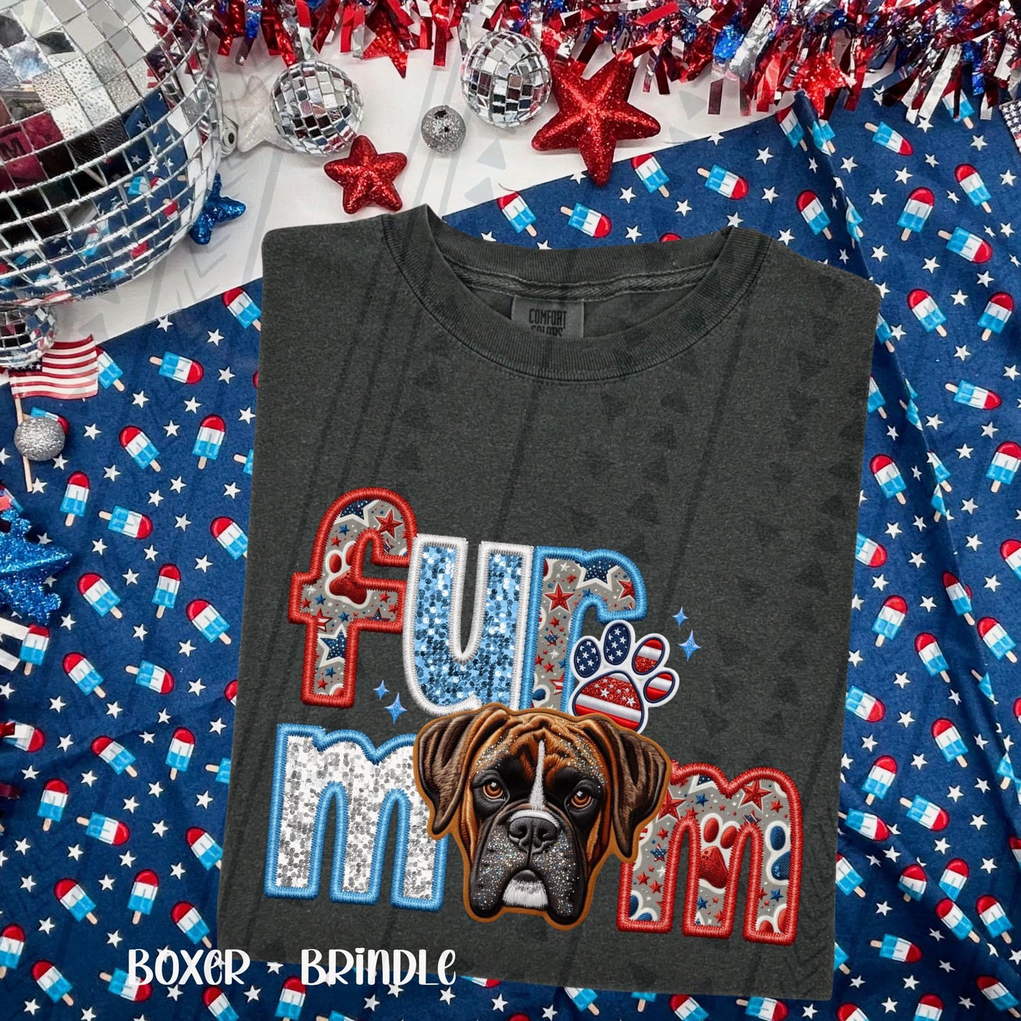 Patriotic Fur Mom Boxer brindle