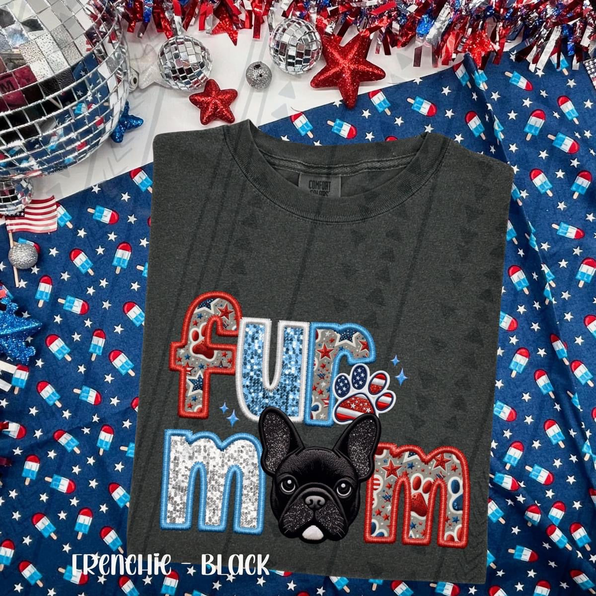 Patriotic Fur Mom  Frenchie-Black