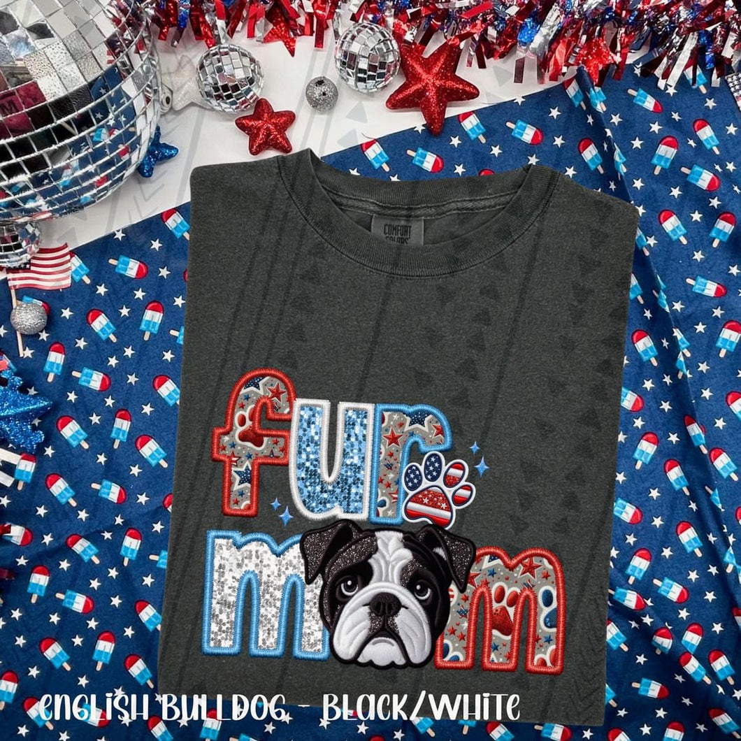 Patriotic Fur Mom  English Bulldog Black/White