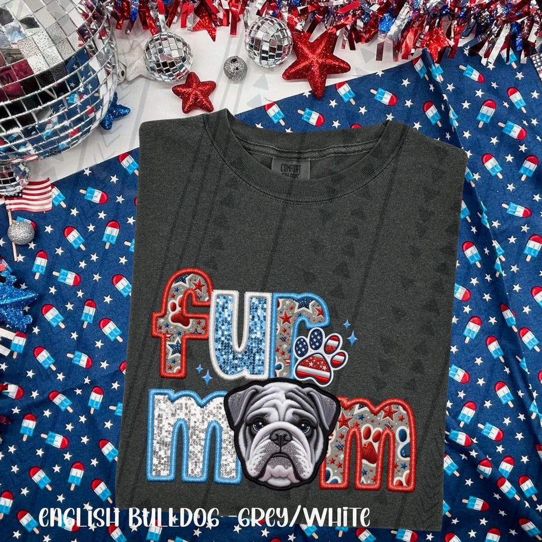 Patriotic Fur Mom  English Bulldog Grey/White