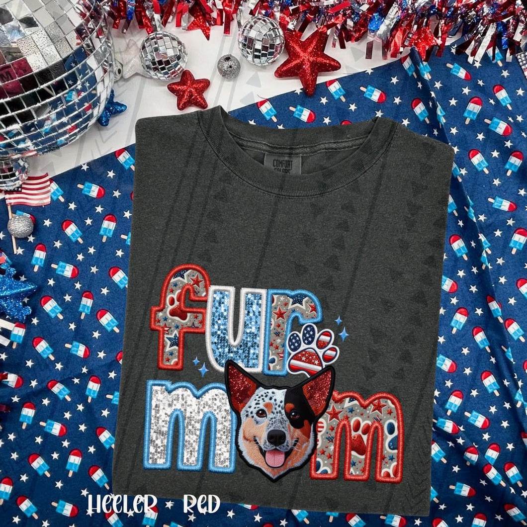 Patriotic Fur Mom Heeler-Red
