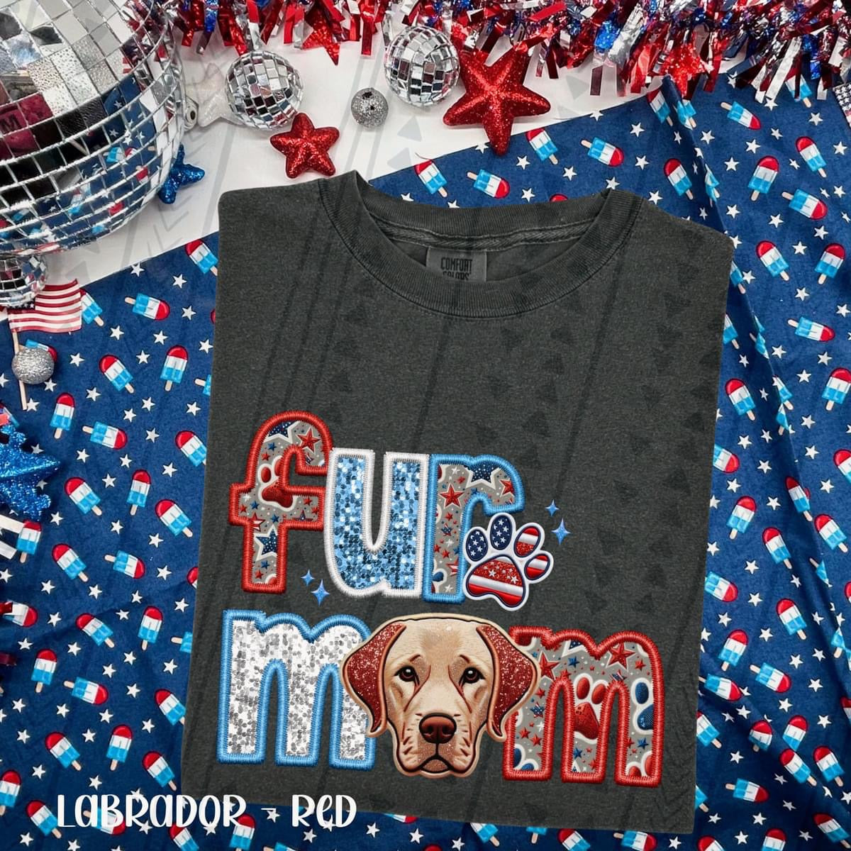 Patriotic Fur Mom Lab- Red