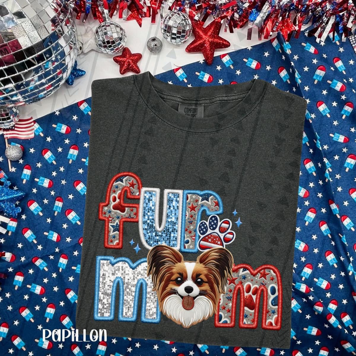 Patriotic Fur Mom Papillon -Brown