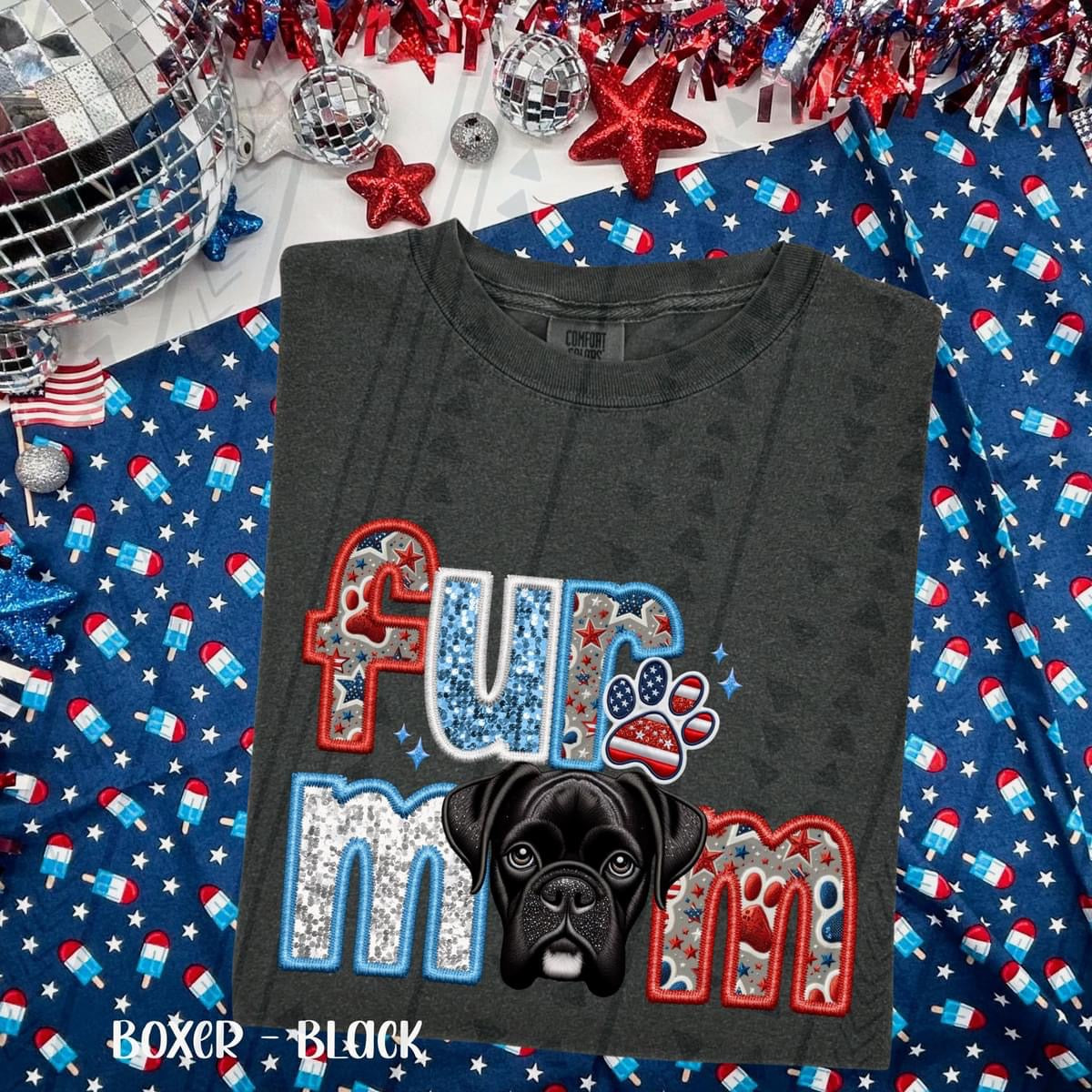 Patriotic Fur Mom Boxer Black