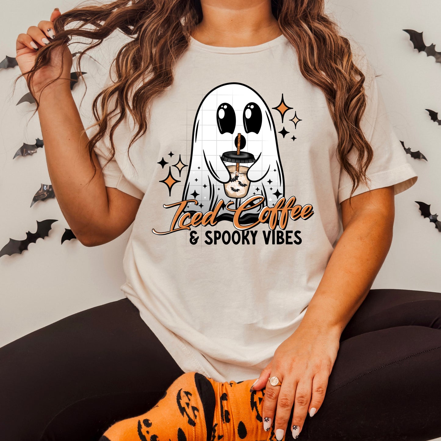 Iced Coffee and Spooky Vibes (Black or White Letters)