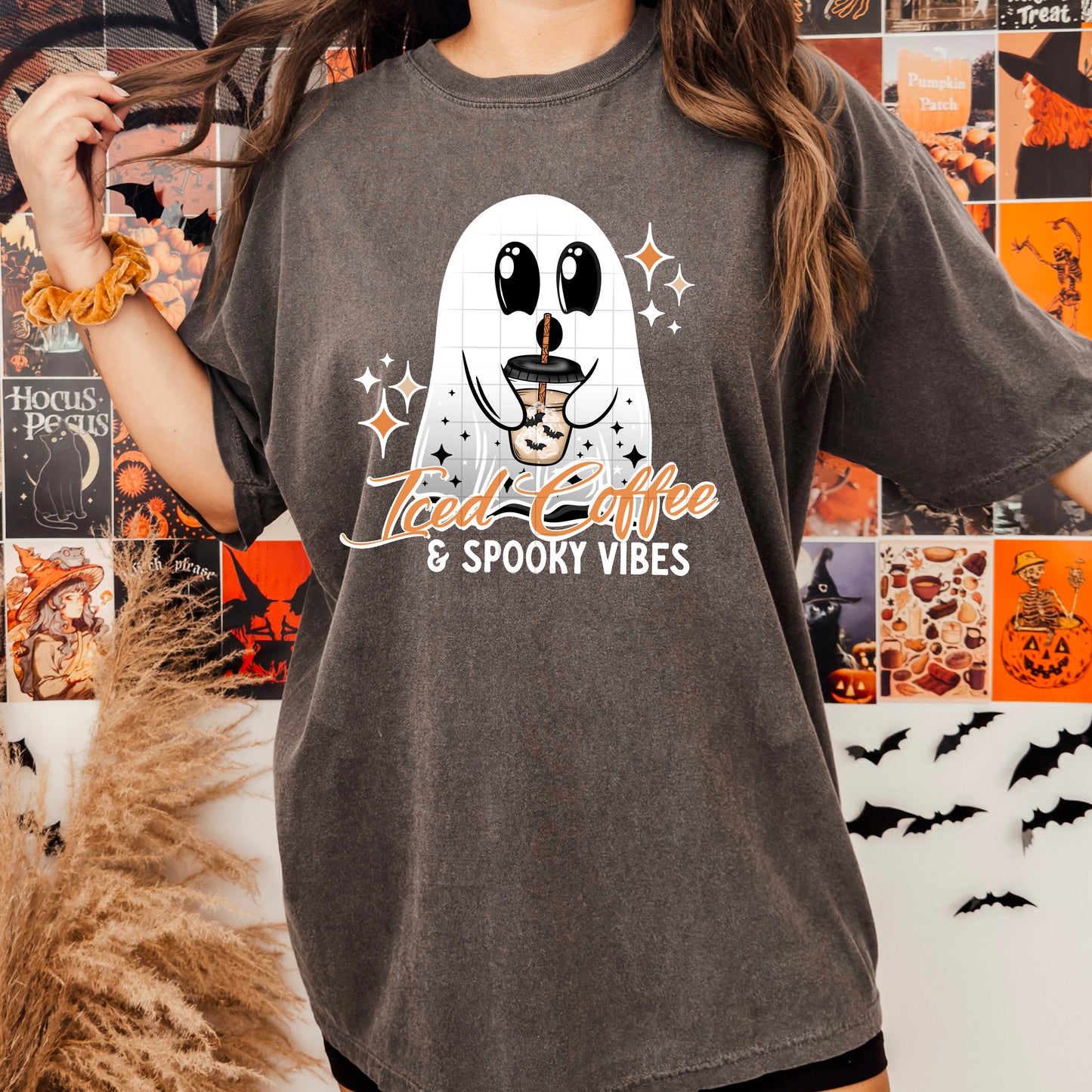 Iced Coffee and Spooky Vibes (Black or White Letters)