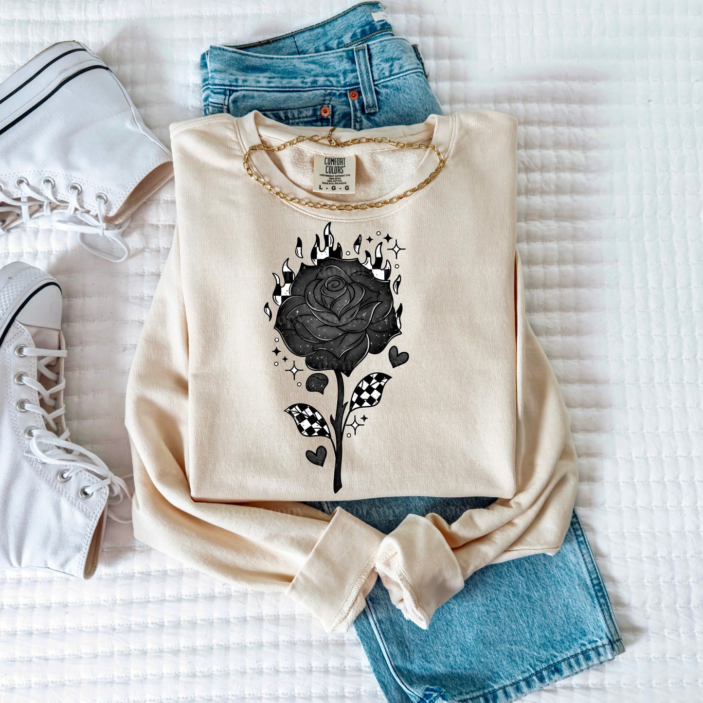 Checkered Rose Black or white outline