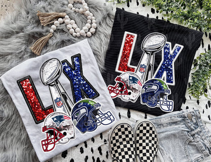 Super Bowl LX Faux Sequin Black stitch  Ver 2