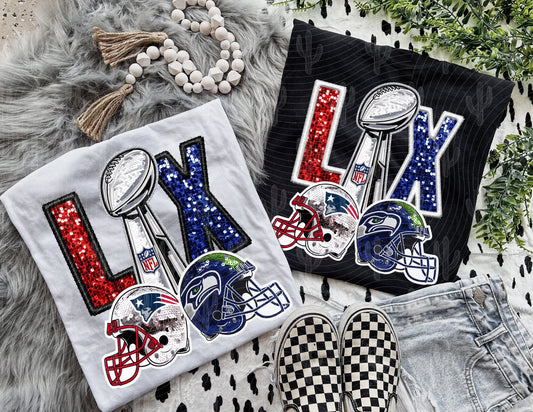 Super Bowl LX Faux Sequin Black stitch  Ver 2