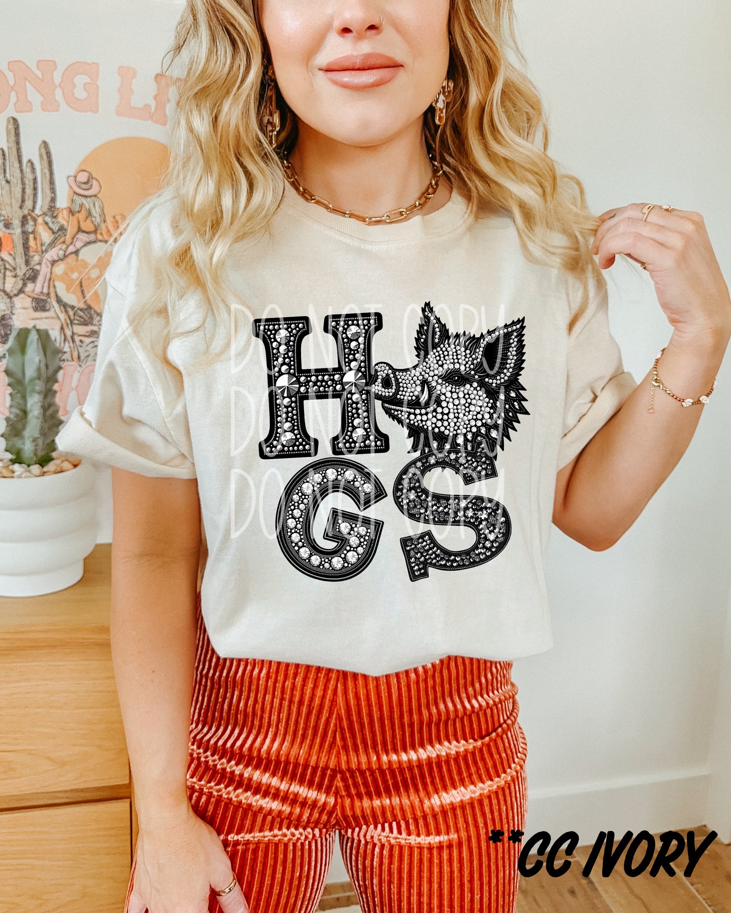 Hogs Faux Rhinestone School Spirit