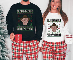 He Knows When You are Sleeping Ugly Sweater (Black Letters)