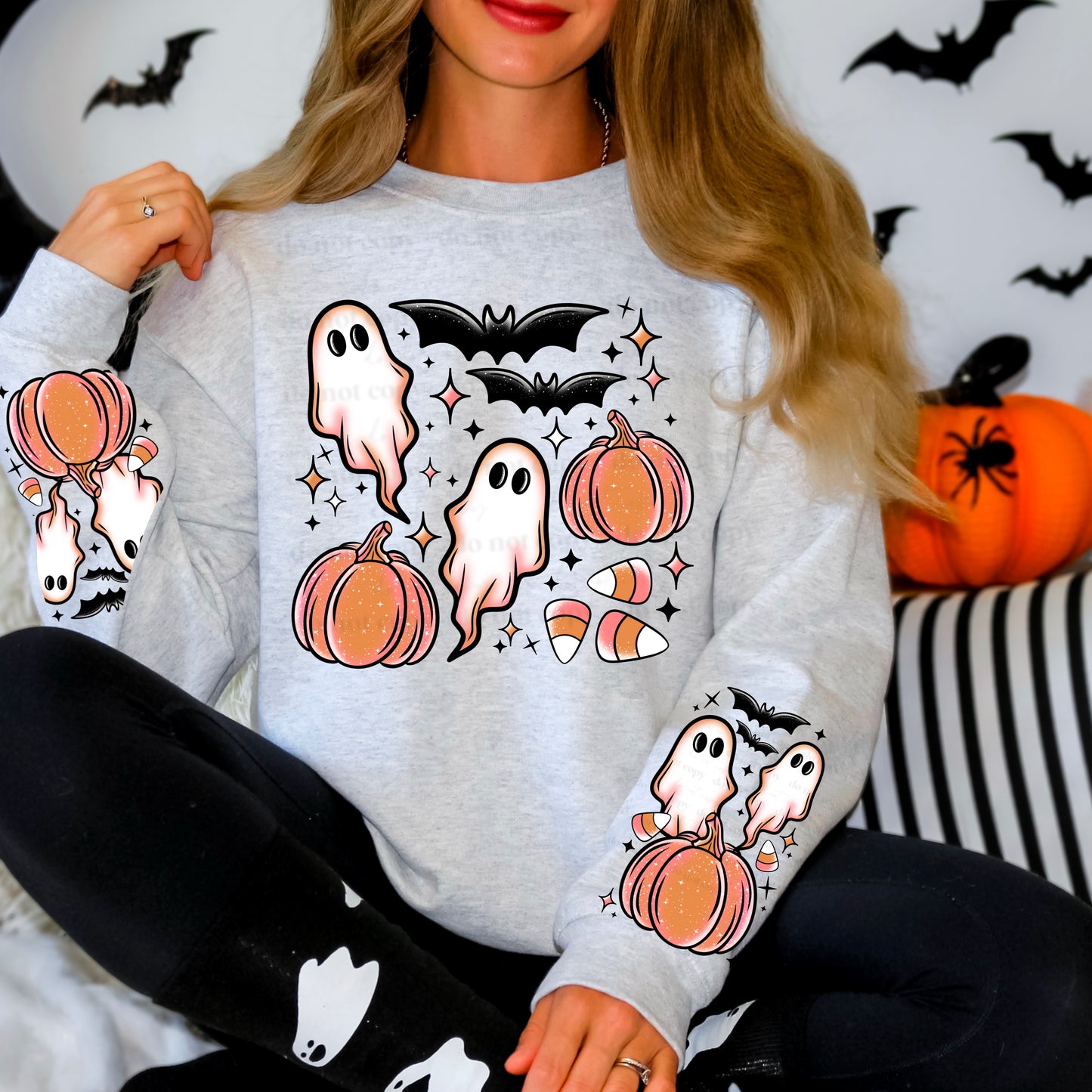 Spooky Collage (Ghosts, Bats Pumpkins Candy Corn) includes sleeves