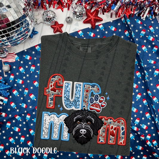 Patriotic Fur Mom Doodle Black