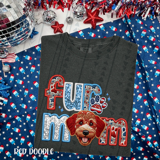 Patriotic Fur Mom Doodle Red