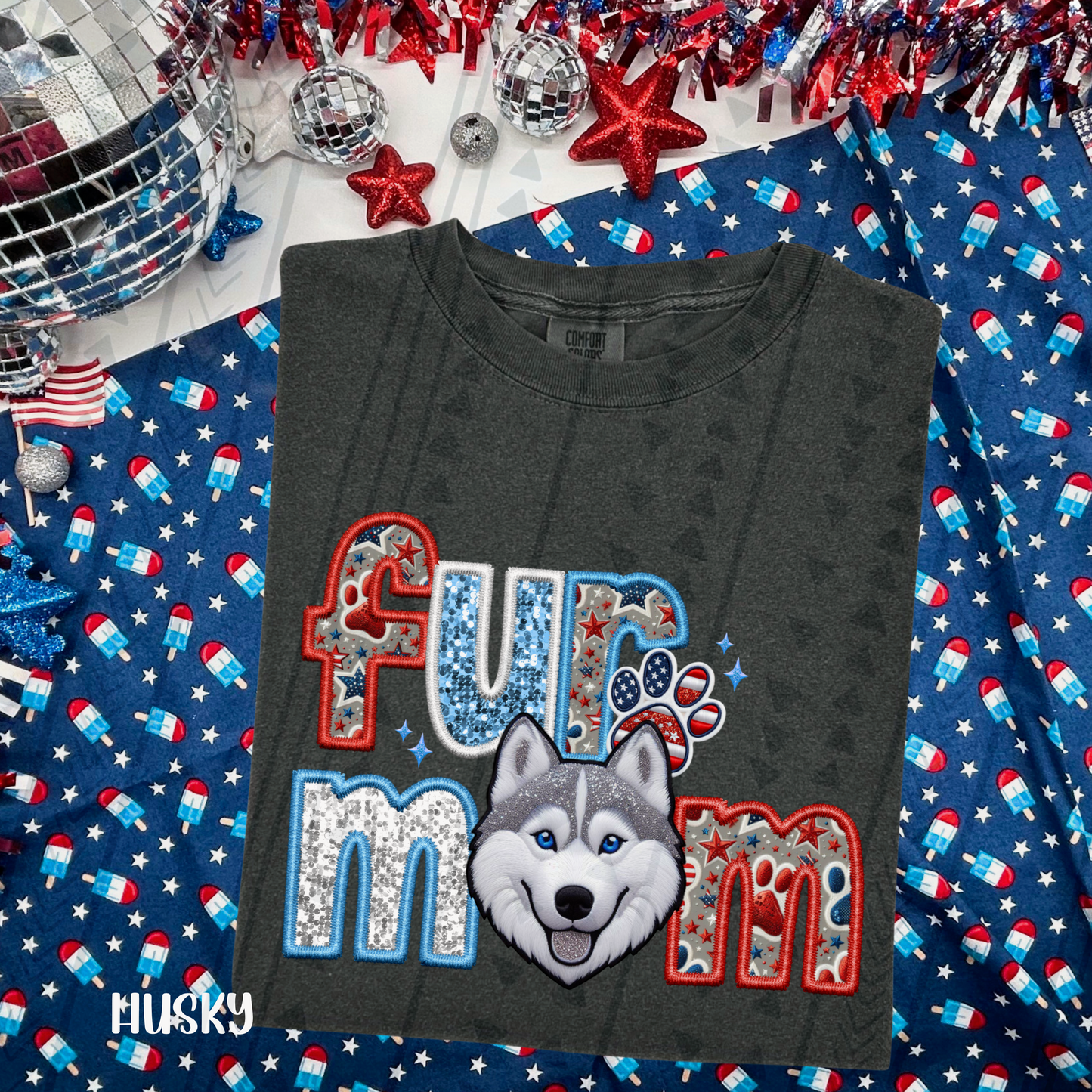 Patriotic Fur Mom Husky