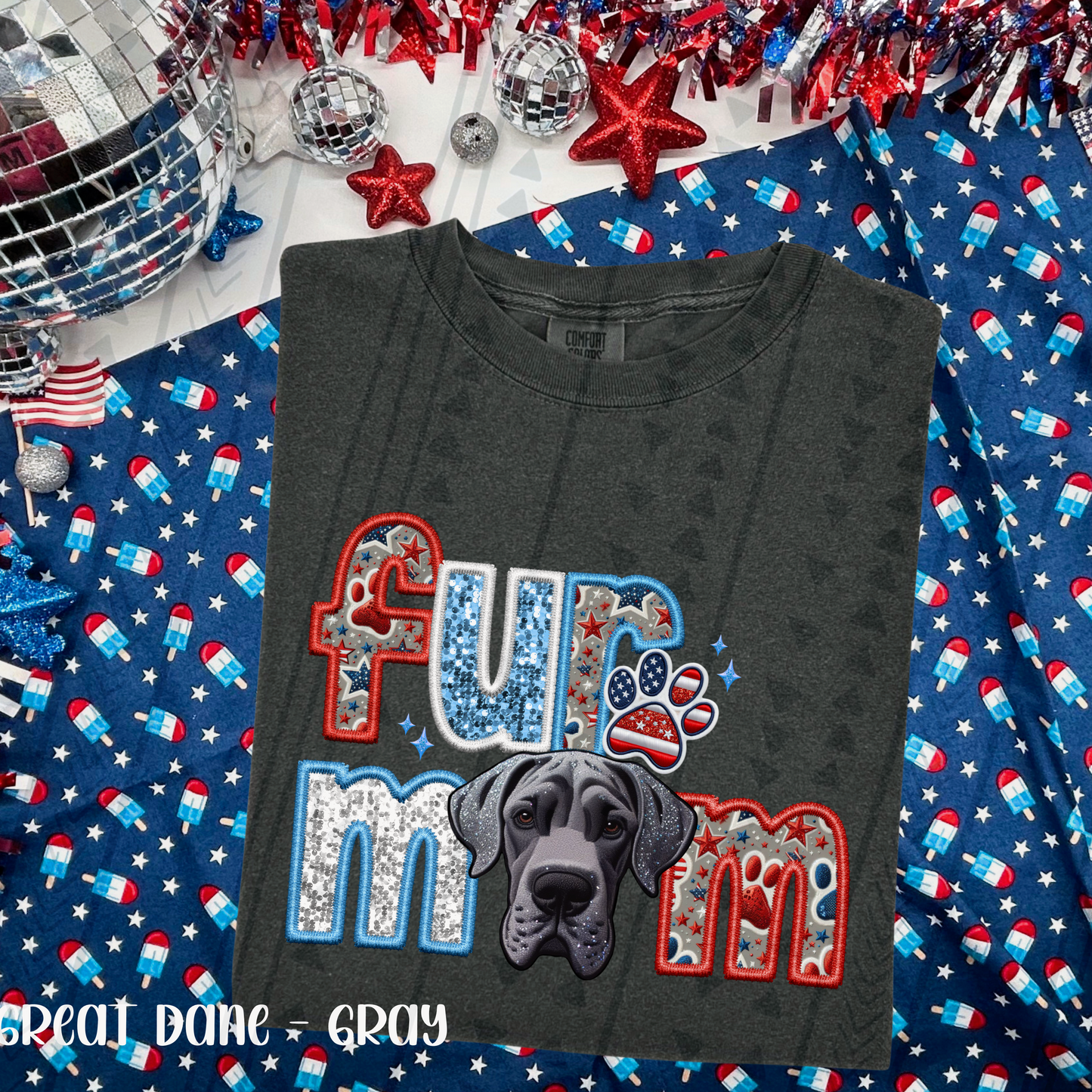 Patriotic Fur Mom Great Dane blue