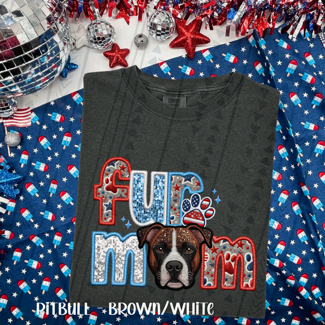 Patriotic Fur Mom Pitbull white/brown