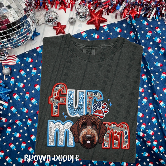 Patriotic Fur Mom Doodle Brown