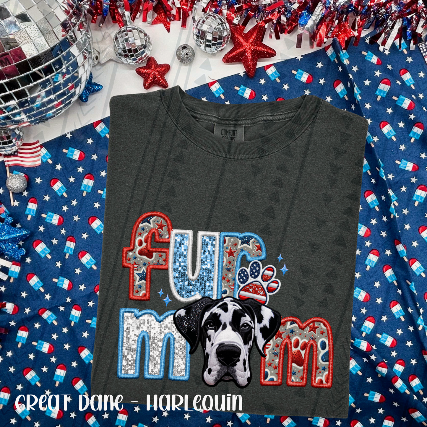 Patriotic Fur Mom Great Dane harlequin