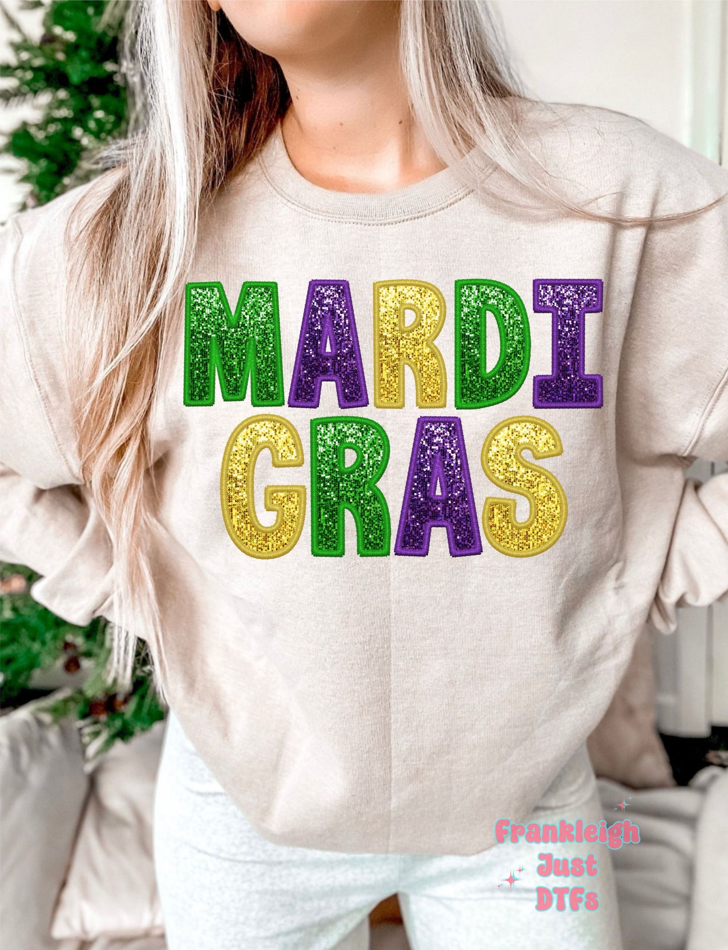 Mardi Gras Faux Glitter Faux Embroidery Letters