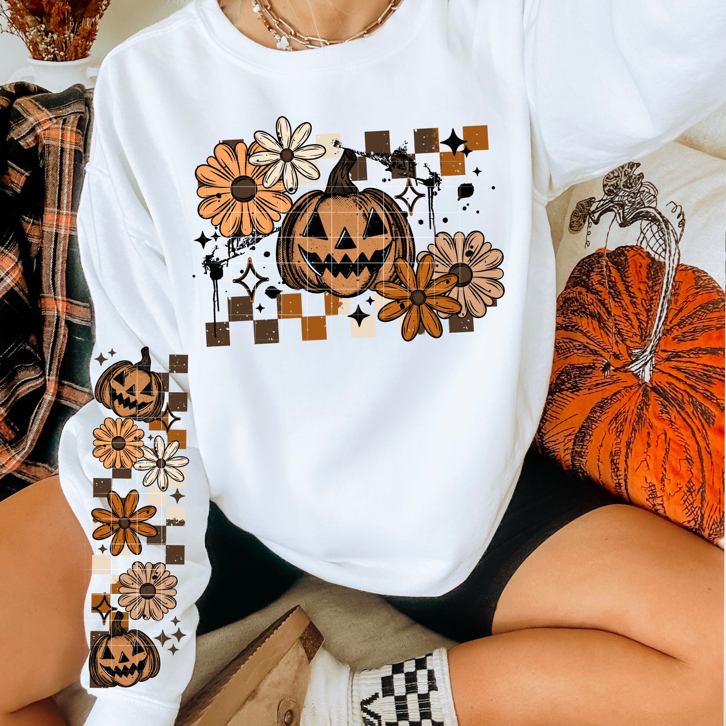 Pumpkin Floral Checkered with sleeves