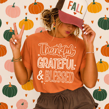Thankful grateful blessed tan outline