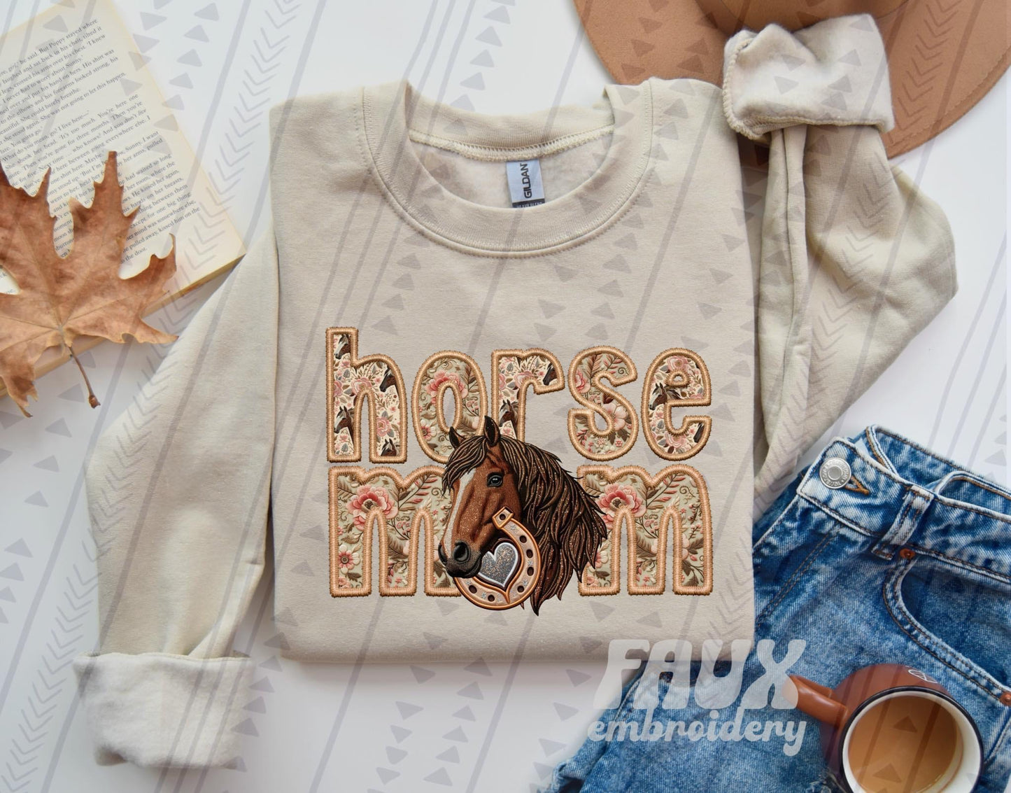 Horse Mom  (Faux Embroidery/Faux Glitter)