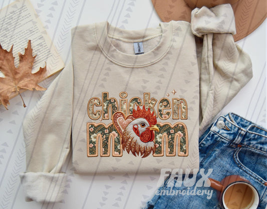 Chicken Mom  (Faux Embroidery/Faux Glitter)