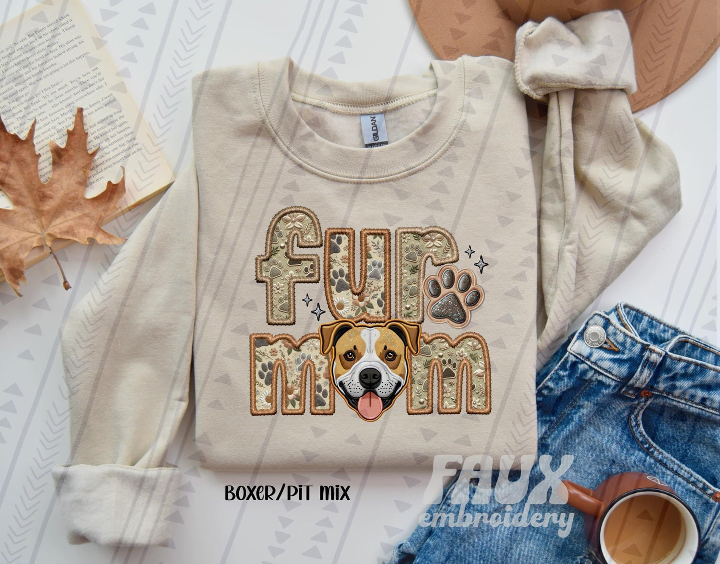 Boxer/ Pit Mix Fur Mom  (Faux Embroidery/Faux Glitter)