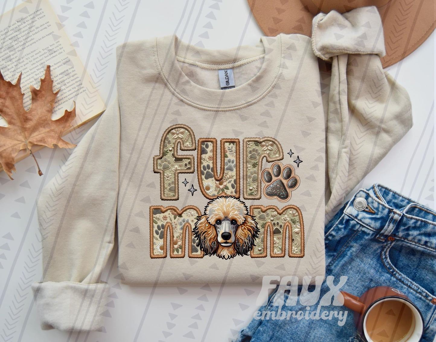 Poodle Standard Fur Mom  (Faux Embroidery/Faux Glitter)