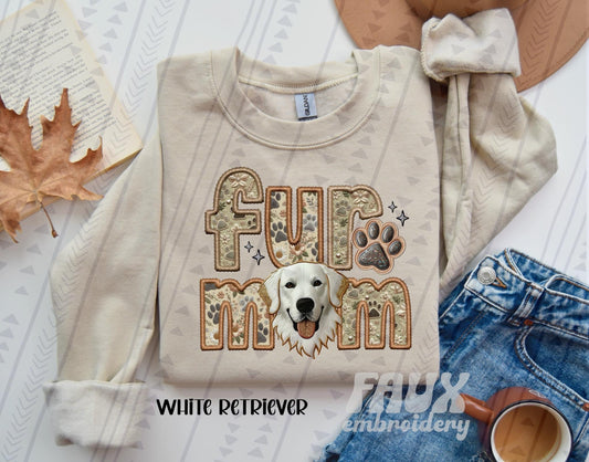 Retreiver- White Fur Mom  (Faux Embroidery/Faux Glitter)