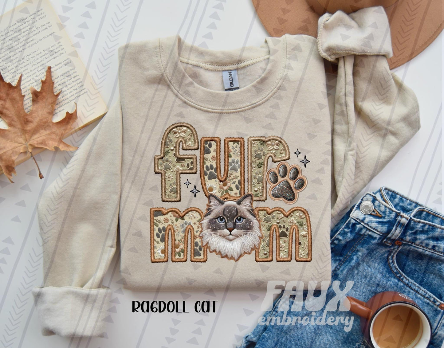 Ragdoll Cat Fur Mom  (Faux Embroidery/Faux Glitter)