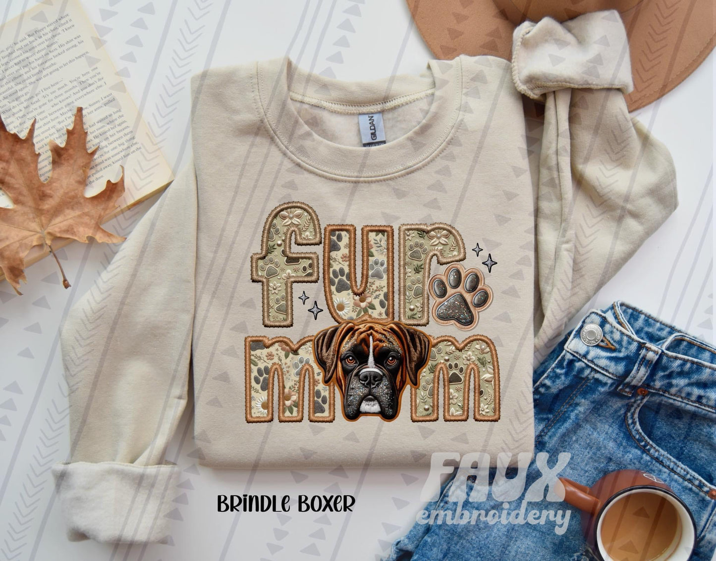 Boxer- Brindle Fur Mom  (Faux Embroidery/Faux Glitter)