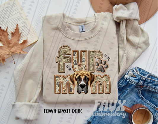 Great Dane- Fawn Fur Mom  (Faux Embroidery/Faux Glitter)