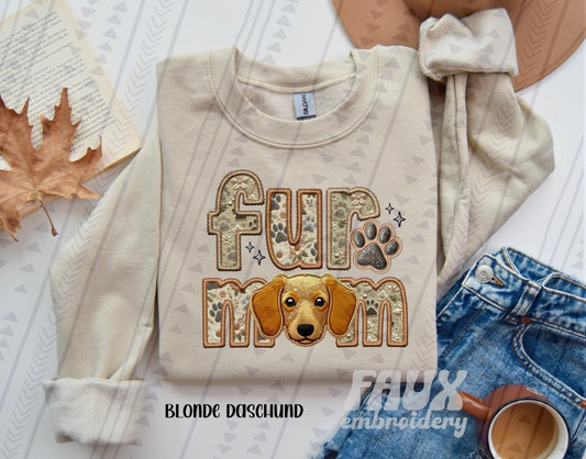 Dachshund- Blonde Fur Mom  (Faux Embroidery/Faux Glitter)