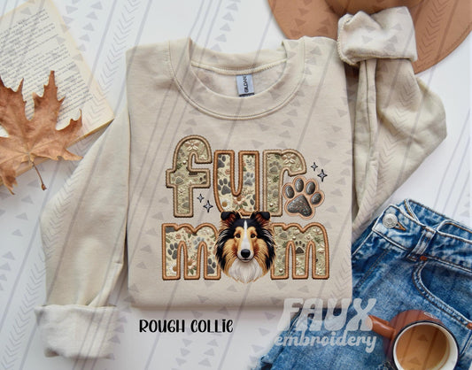 Collie- Rough Fur Mom  (Faux Embroidery/Faux Glitter)