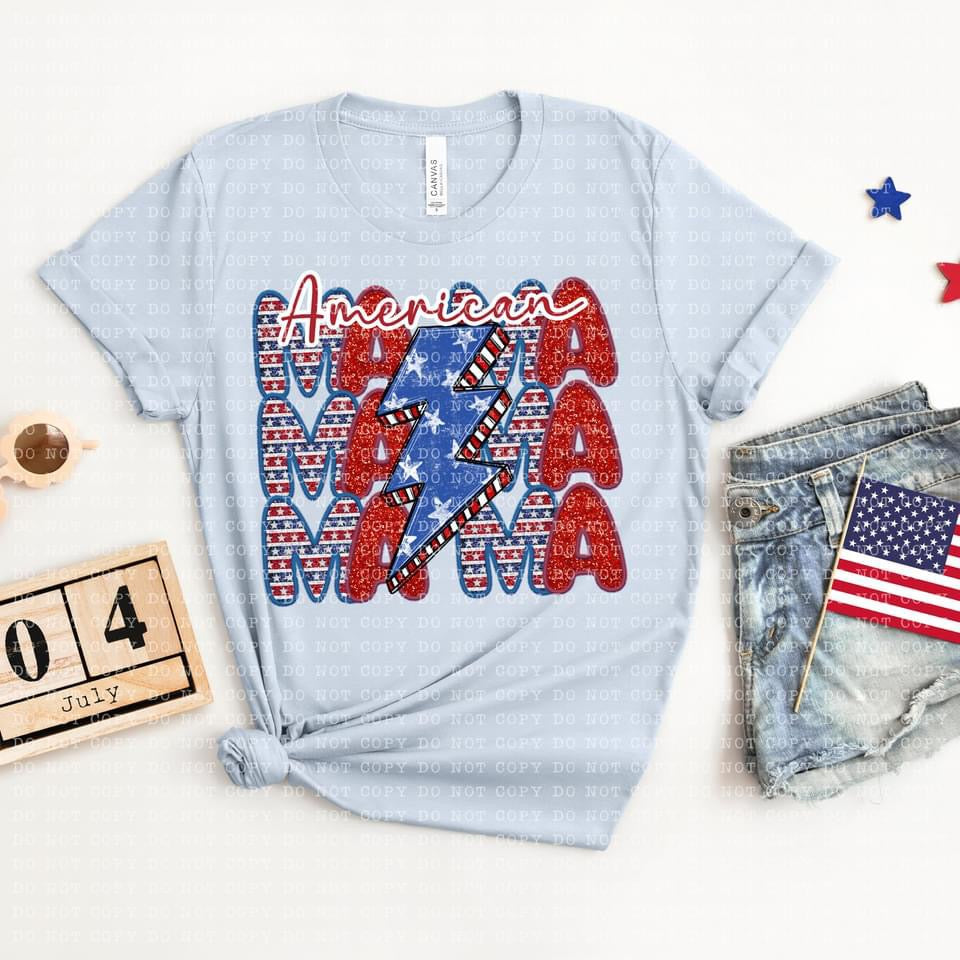 American MAMA  Stacked Faux Glitter and Faux Embroidery