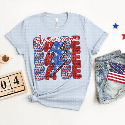 American Babe  Stacked Faux Glitter and Faux Embroidery