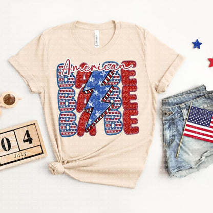 American Babe  Stacked Faux Glitter and Faux Embroidery