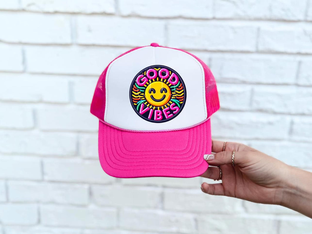 Good Vibes (Happy)  Neon Faux DTF Hat Patch