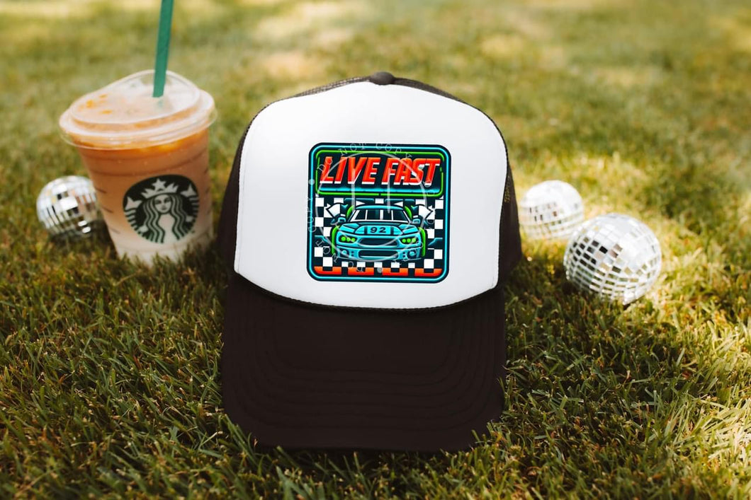 Live Fast  Neon Faux DTF Hat Patch